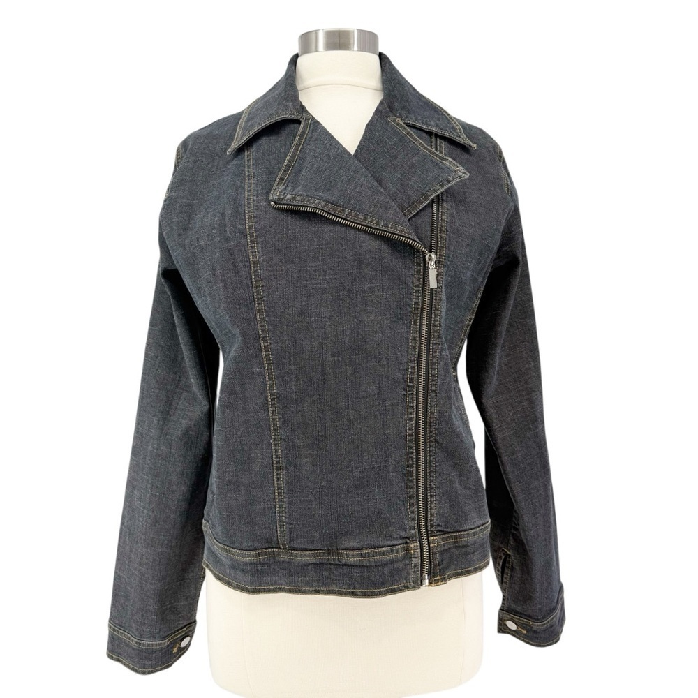 Women's ISDA & CO. Navy Denim Moto Jacket L